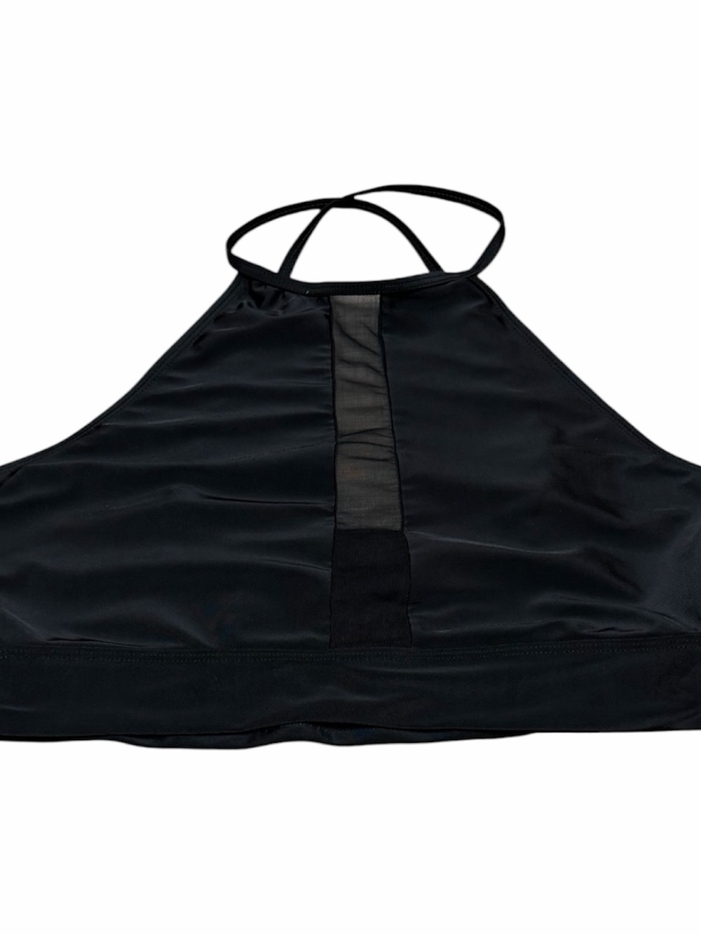 Black High Neck Mesh-Panel Bikini Top